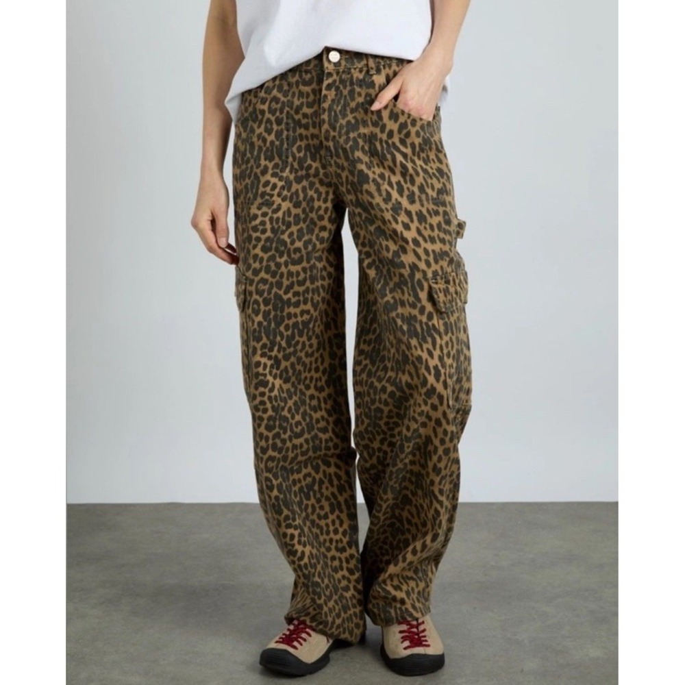 Damson Madder Womens Cargo Pants Brown Animal Print Recycled High Rise Size 16